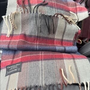Dior Women's Plaid Scarf - Red, Gray, Blue